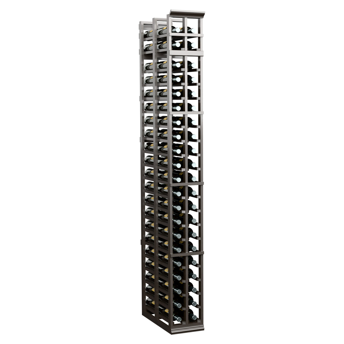 7-ft double-deep wine rack with two columns of bottle slots, gray metal frame