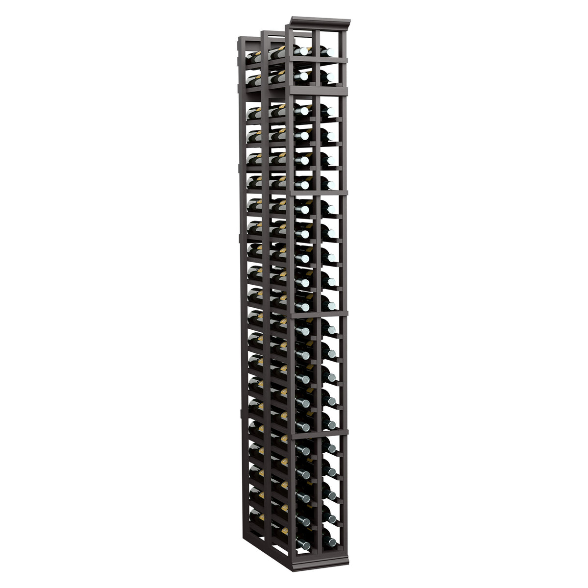 Double-deep wine bottle rack with dark charcoal frame and front bottle slots