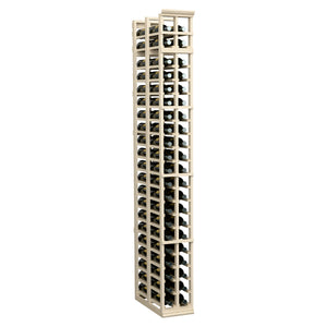 Two-column double-deep wine bottle rack, light wood frame with front bottle slots