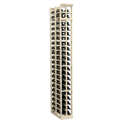 Two-column double-deep wine bottle rack, light wood frame with front bottle slots