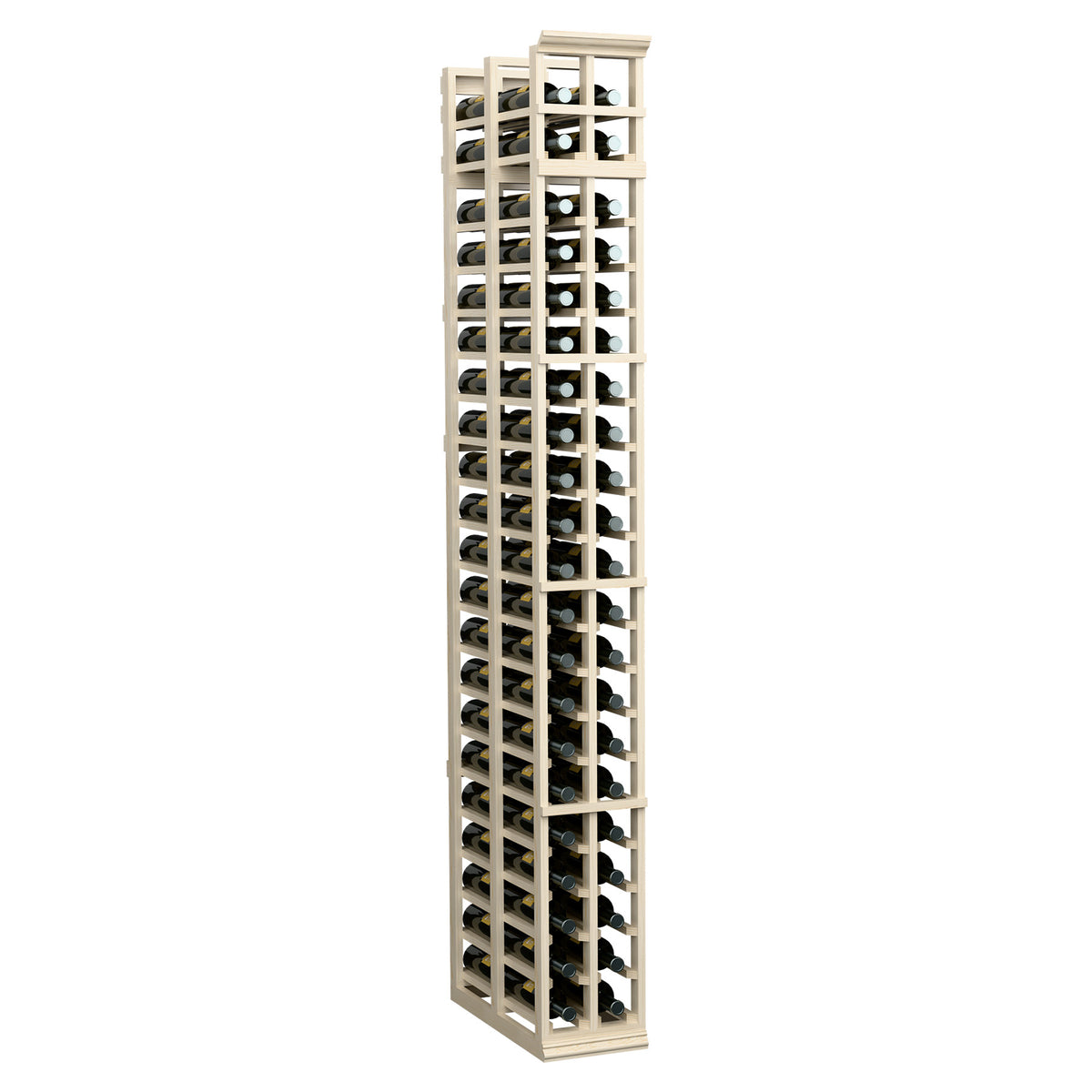 Two-column double-deep wine bottle rack, light frame and evenly spaced bottle holders