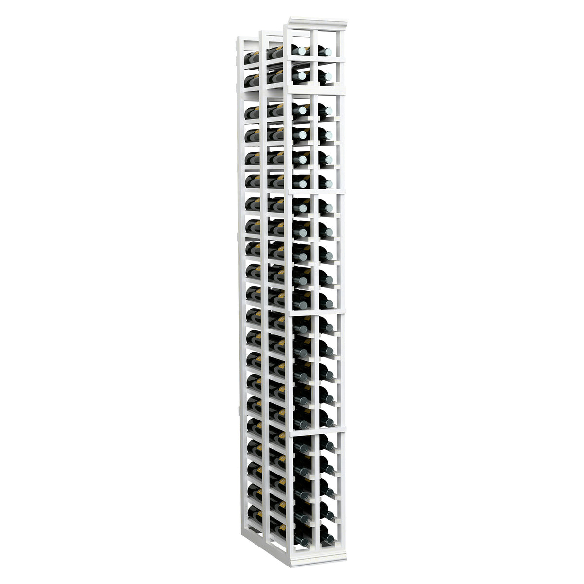 Two-column double-deep wine bottle rack, bright white frame with two columns of slots