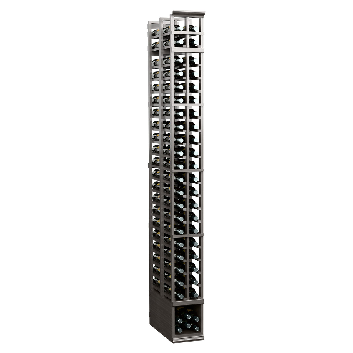 8-ft double deep wine rack, dark gray finish, two-column bottle slots