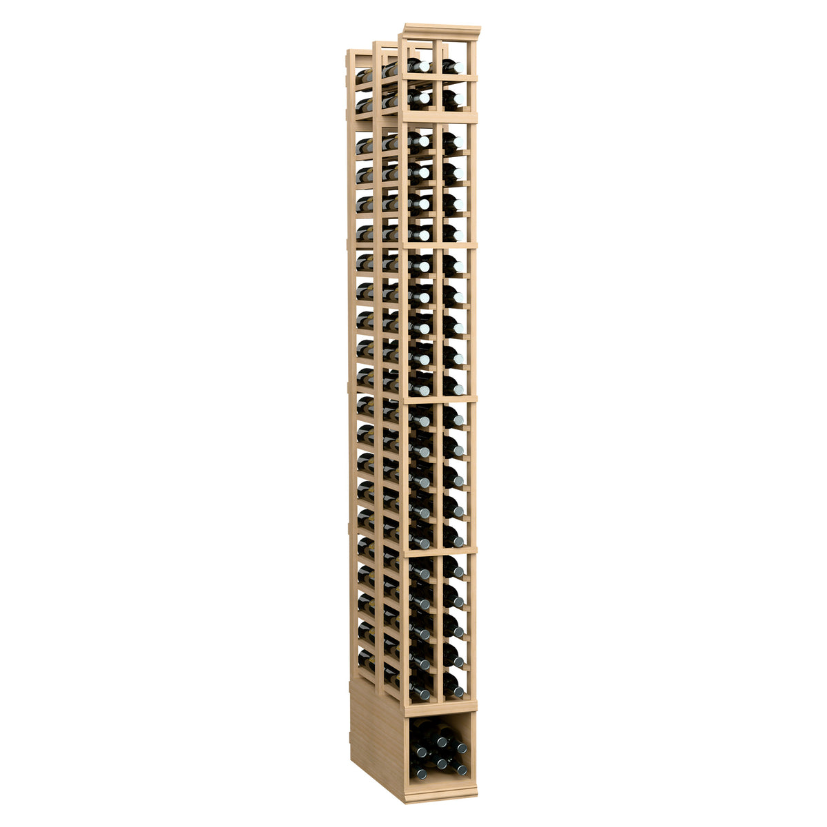 8-ft double deep wine rack, light wood finish, two-column bottle slots