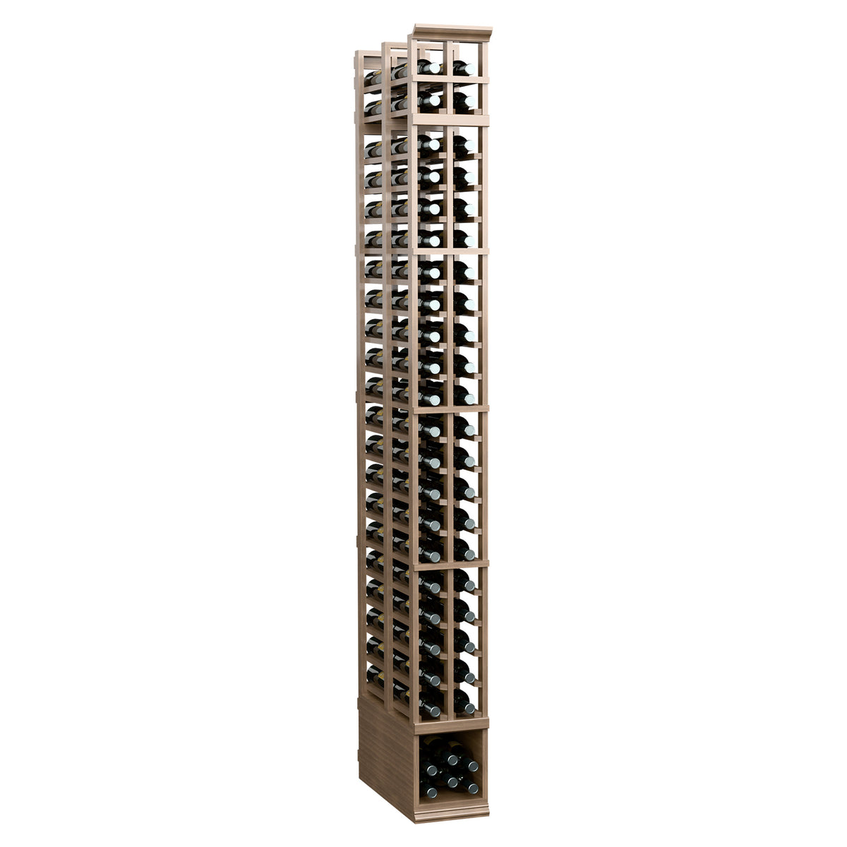 8-ft double deep wine rack, warm light wood finish, tall two-column frame