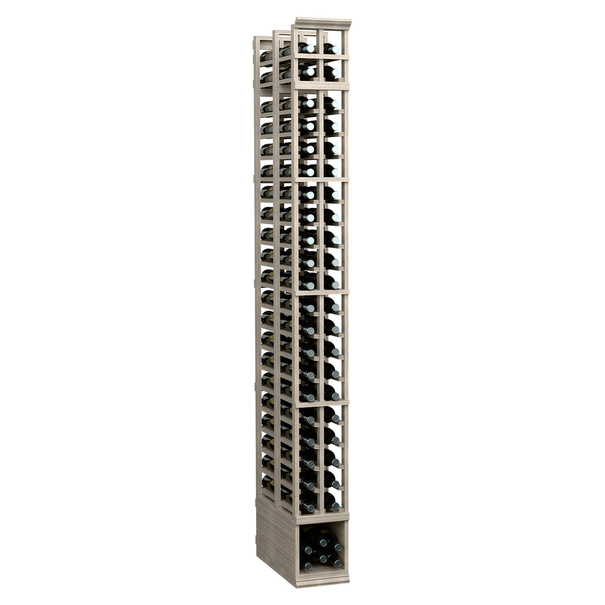 8-foot double deep wine rack with light-colored wood frame and two bottle rows