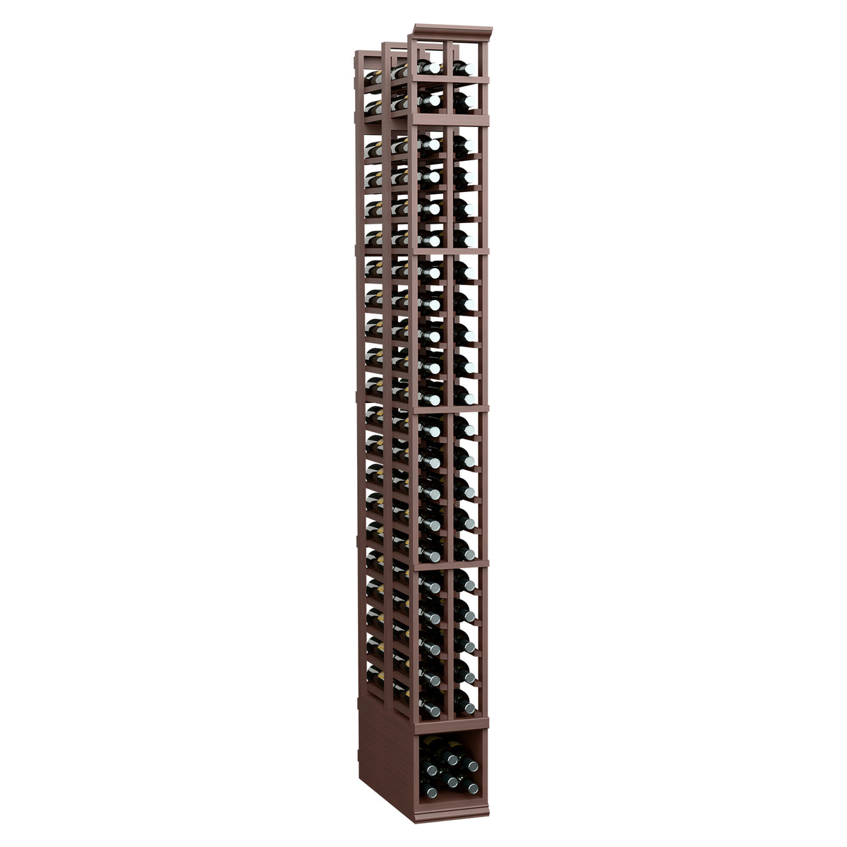 8-foot double deep wine rack with dark wood frame and two vertical bottle storage lanes