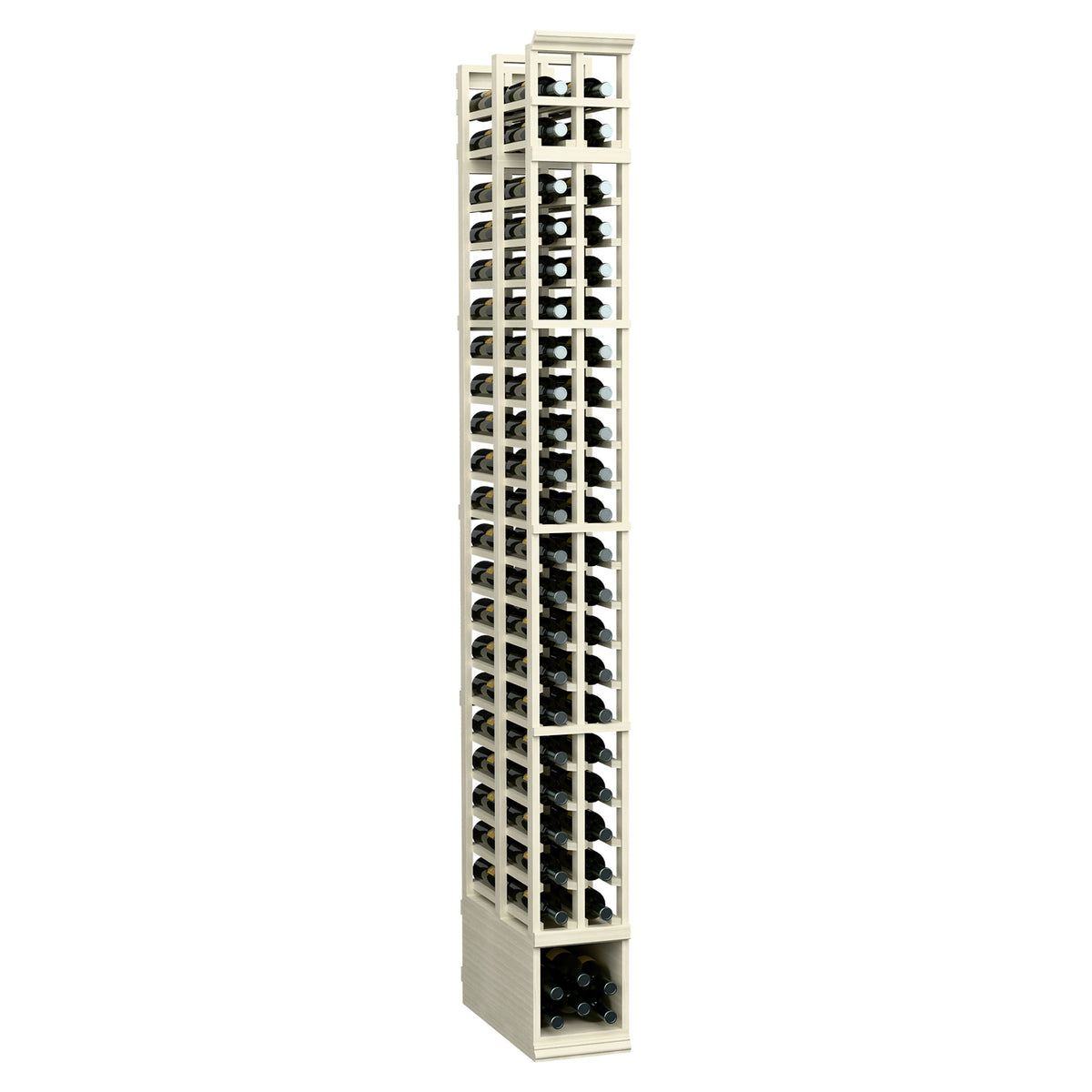 Light wood 8-foot double deep wine rack with two interior rows of bottle slots