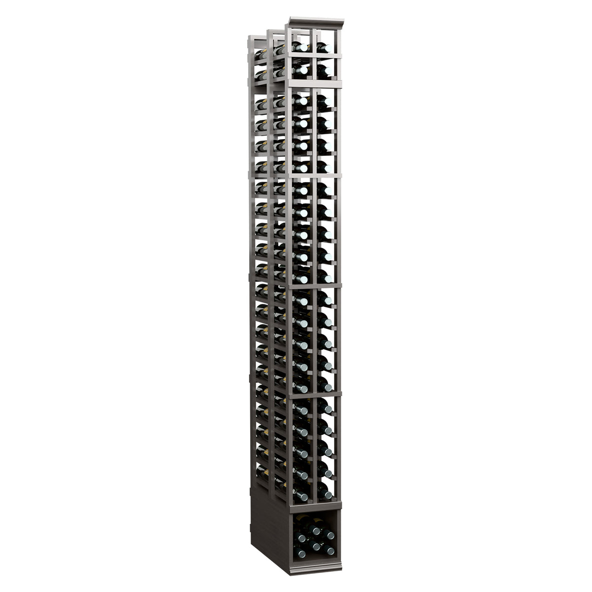 Two-column double-deep wine rack, 8 ft, dark gray frame with bottle slots