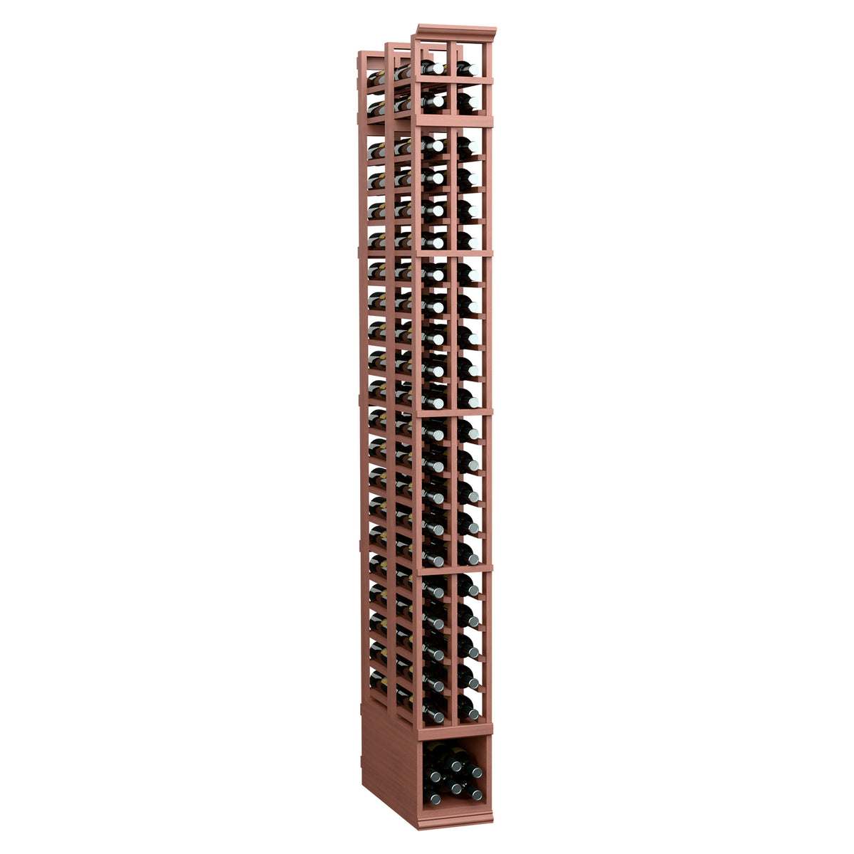 Two-column double-deep wine rack, 8 ft, terracotta-brown frame with bottle slots