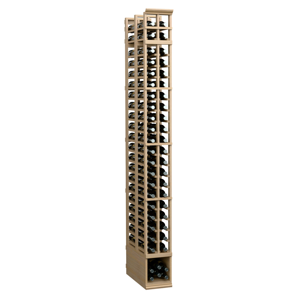 Two-column double-deep wine rack, 8 ft, light tan frame with bottle slots