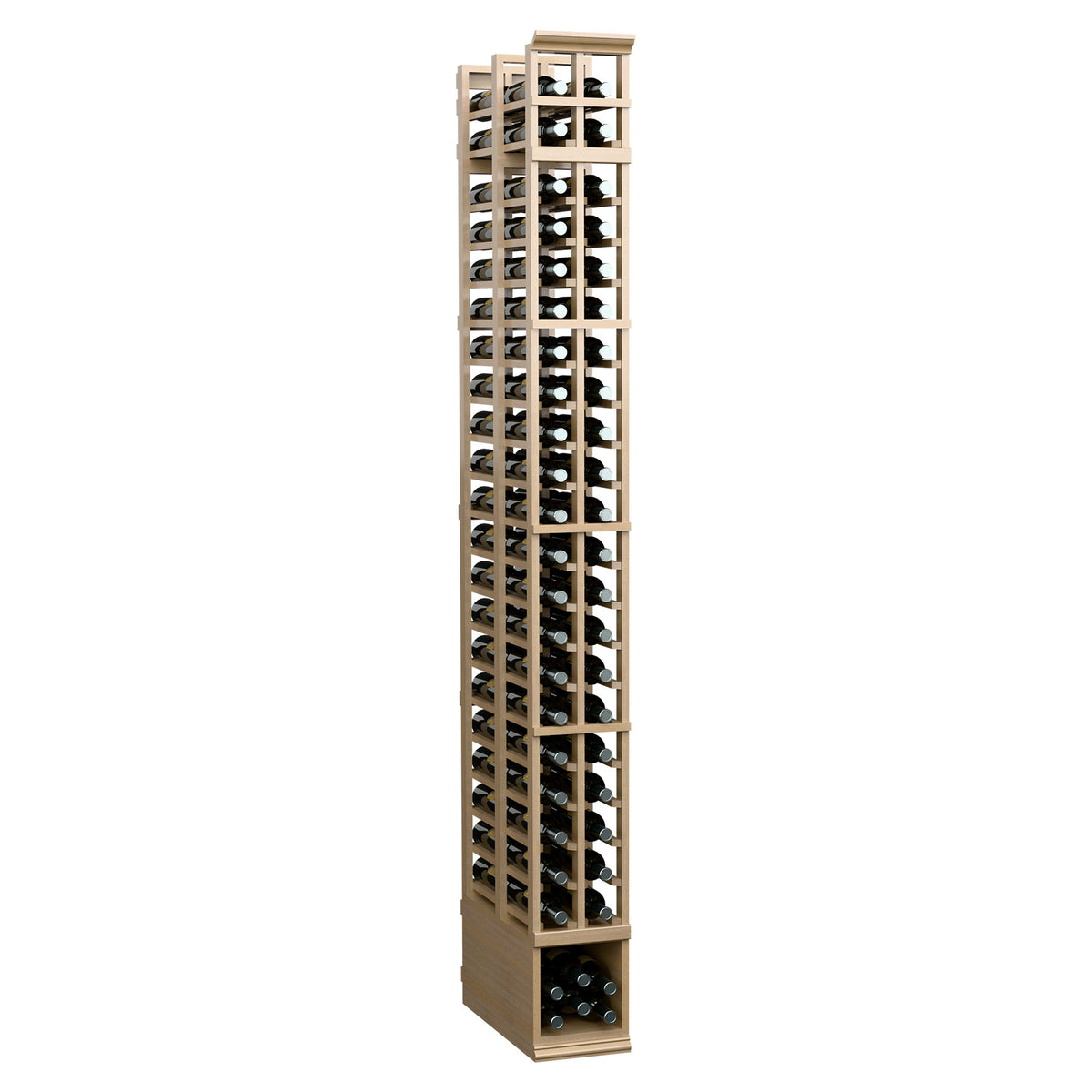 Two-column double-deep wine rack, 8 ft, pale tan frame with bottle slots