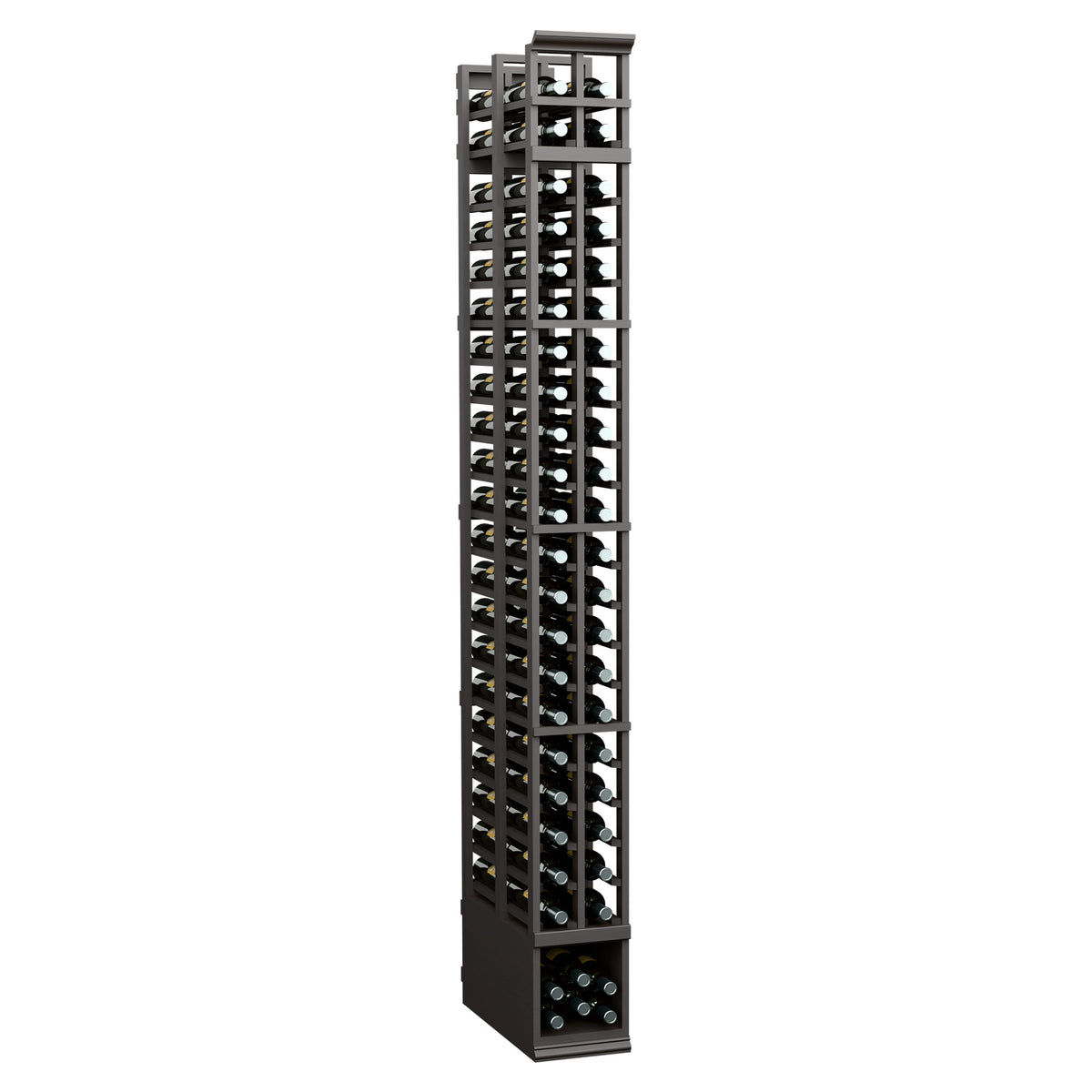 Two-column double-deep wine rack, 8 ft, dark gray frame with bottle slots