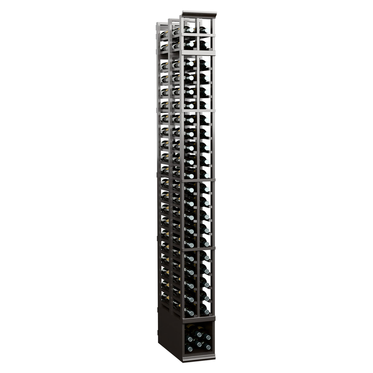 Two-column double-deep wine rack, 8 ft, dark gray frame with bottle slots