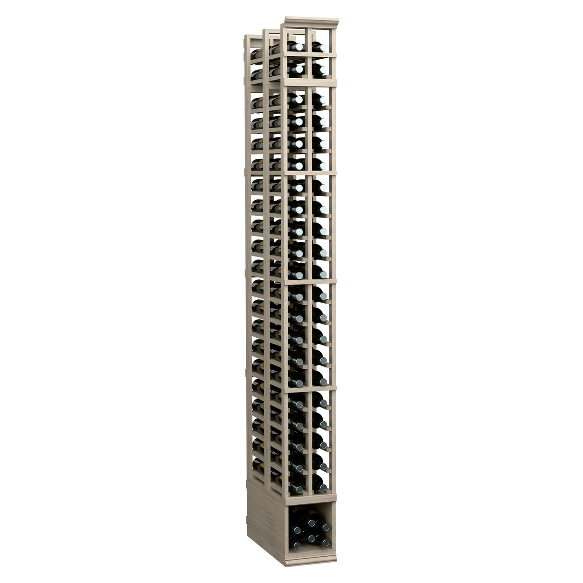 2-column double-deep wine bottle storage rack, light gray frame with dark bottles