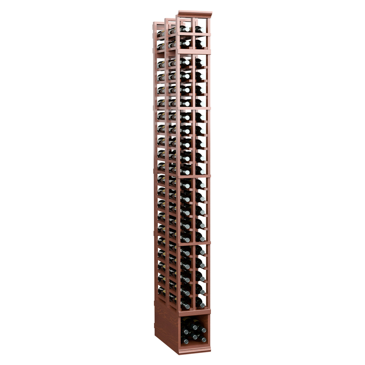 Warm brown 2-column double-deep wine bottle rack with open lattice bottle holders