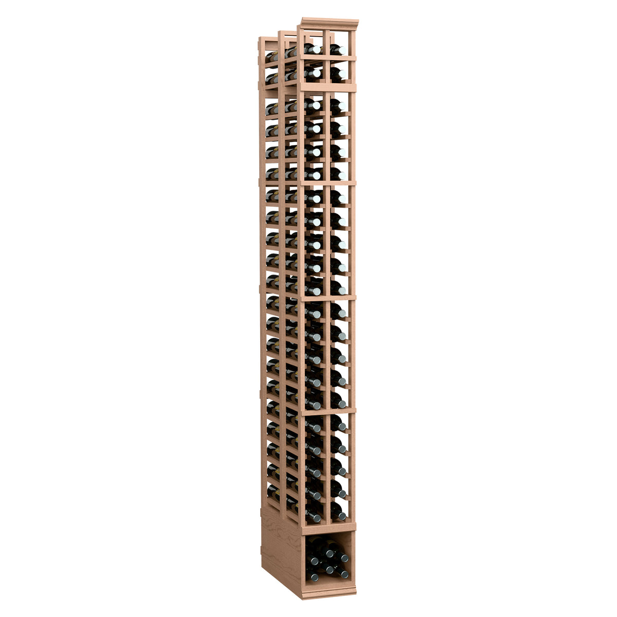 Light walnut 2-column double-deep wine bottle rack with open lattice shelves
