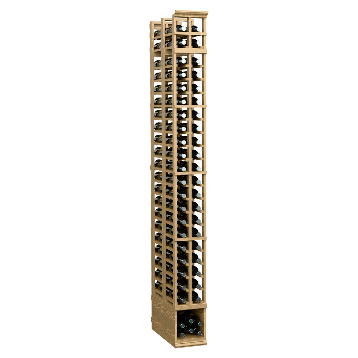 Natural light wood 2-column double-deep wine bottle rack with open lattice shelves