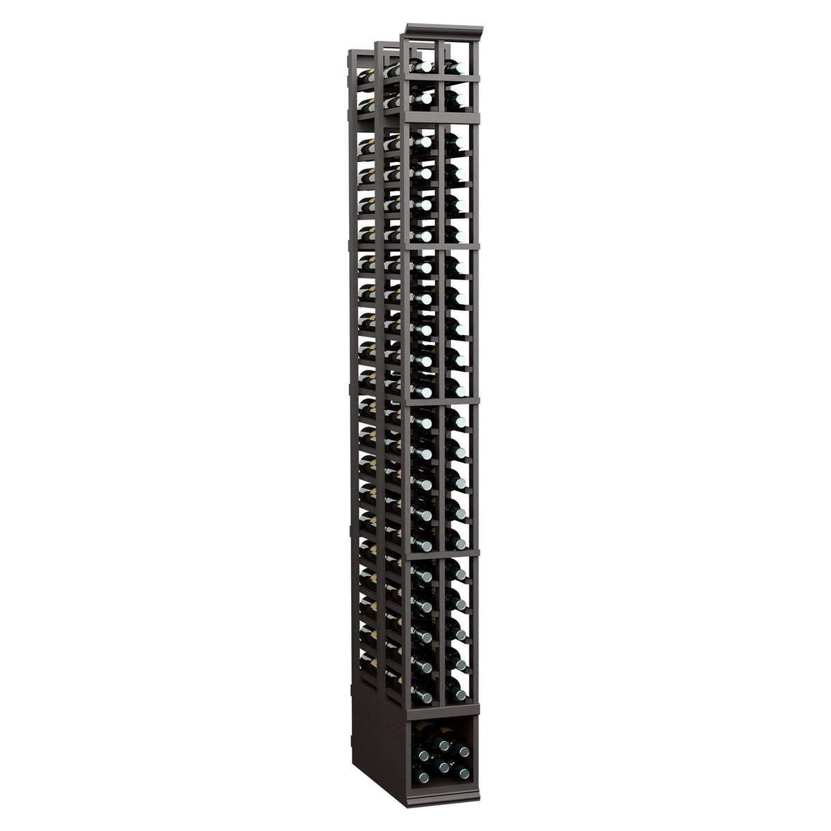 Dark charcoal 2-column double-deep wine bottle rack with open lattice shelves