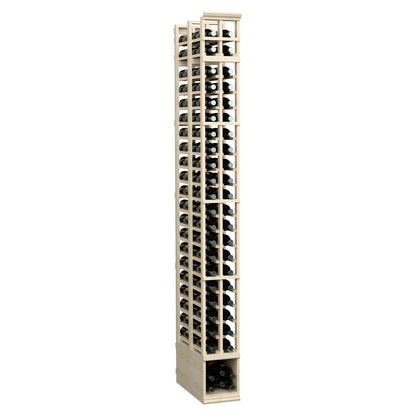 Tall 2-column double-deep wine rack, natural finish, shows inner bottle slots.