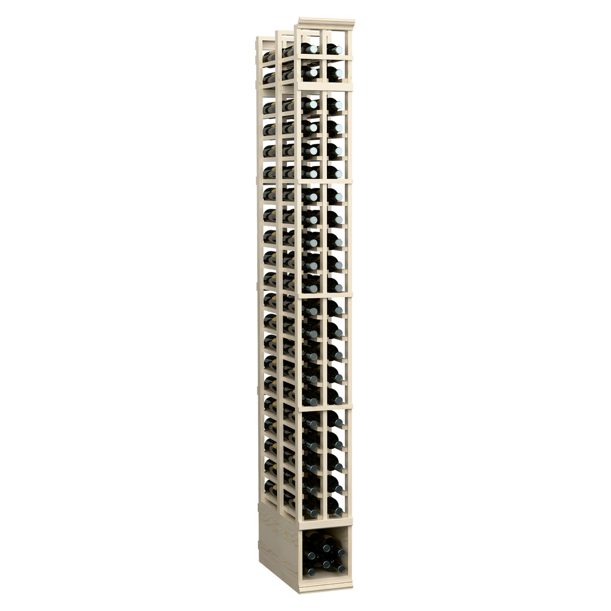 Tall 2-column double-deep wine rack, natural wood color, two side-by-side storage rows.