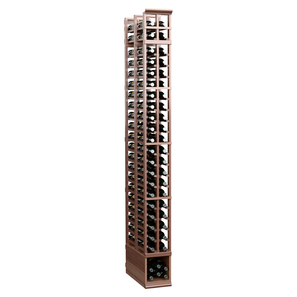 Two-column double-deep wine rack, 8 ft, espresso-brown finish with two rows of bottle slots