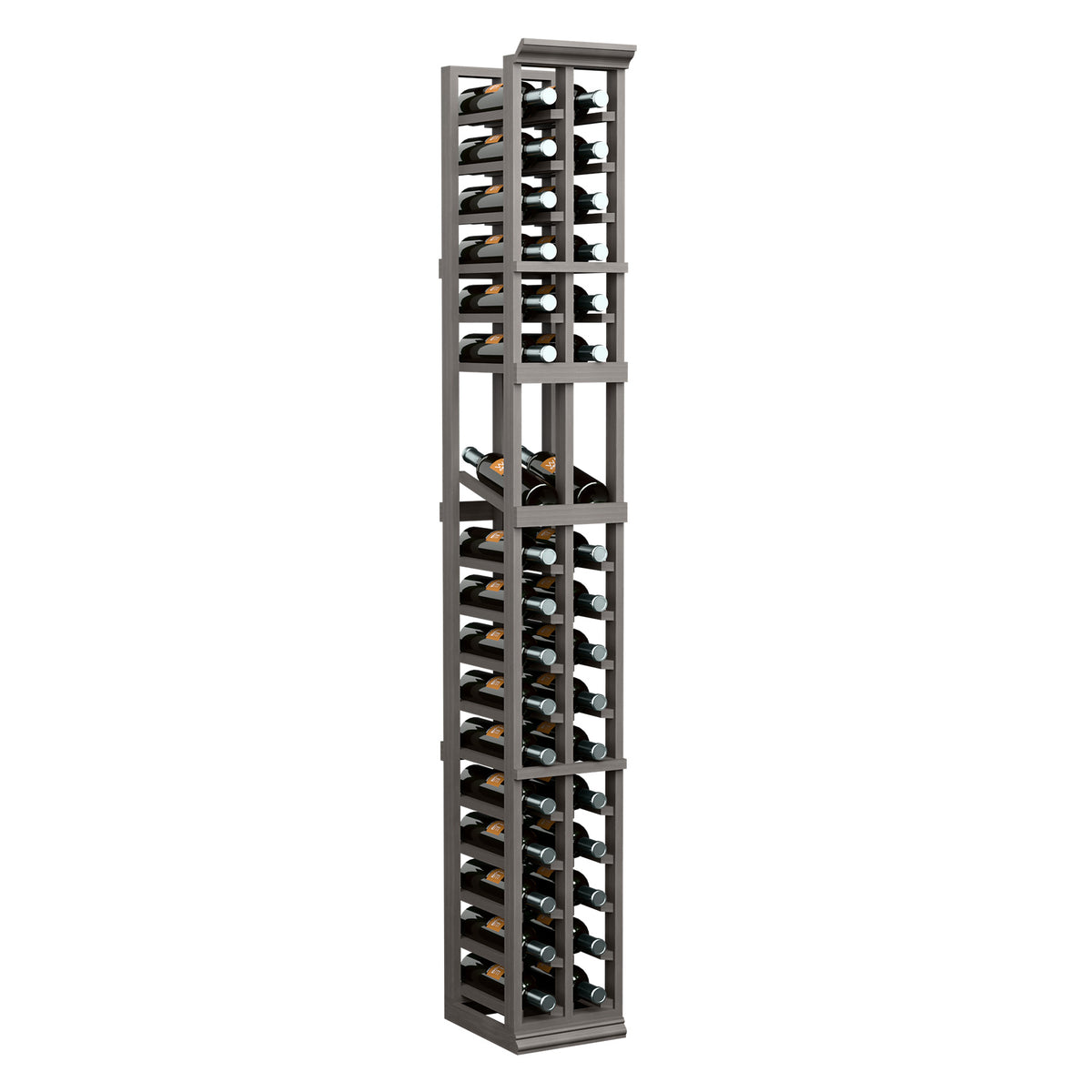 6-ft 2-column wine display rack with bottle slots, dark stained wood frame