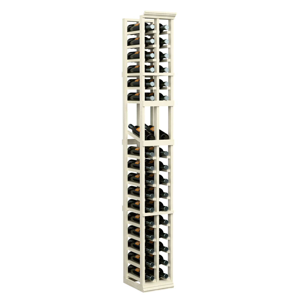 White 2-column bottle display rack with front bottle cubbies