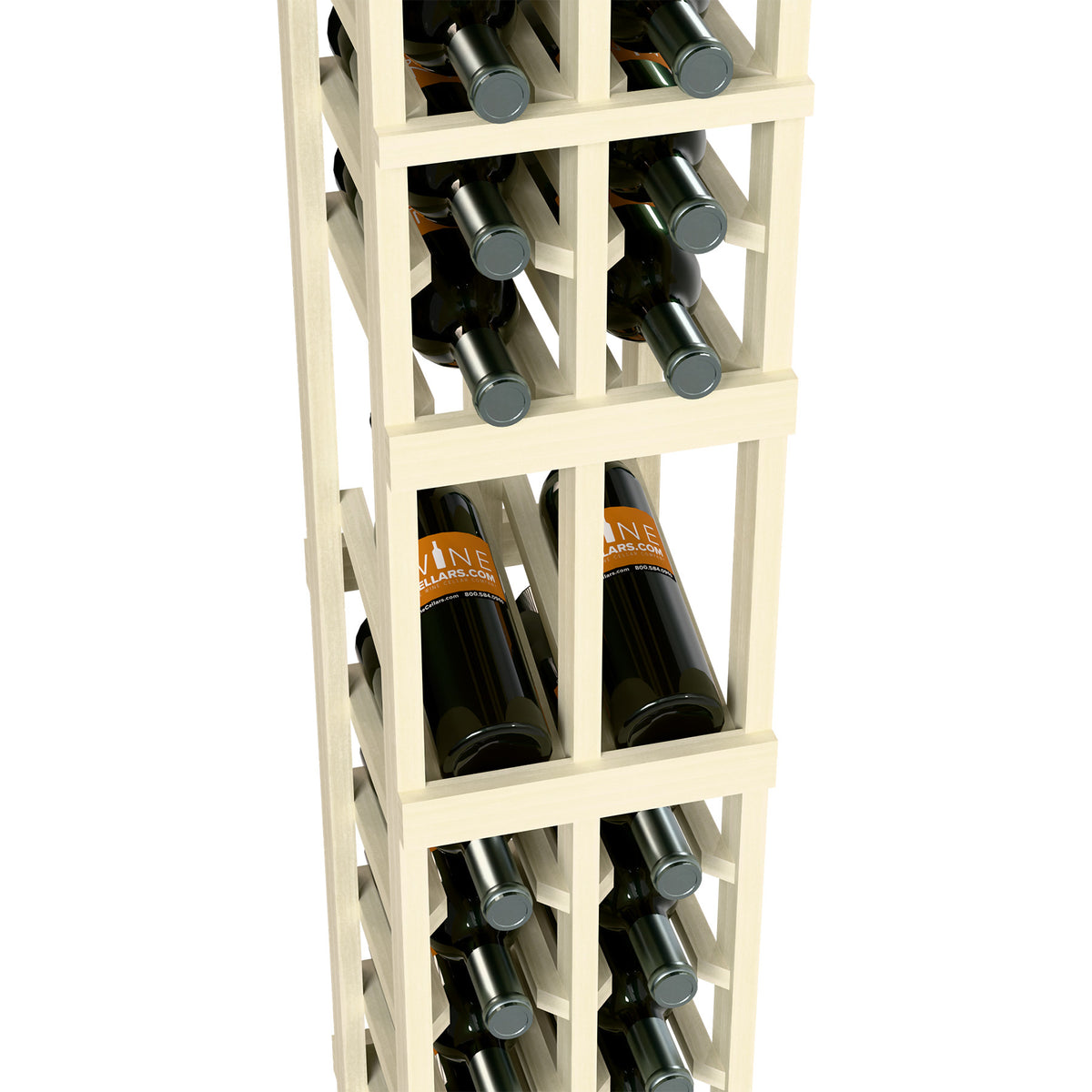 White wine bottle display rack with two columns and wine bottle slots