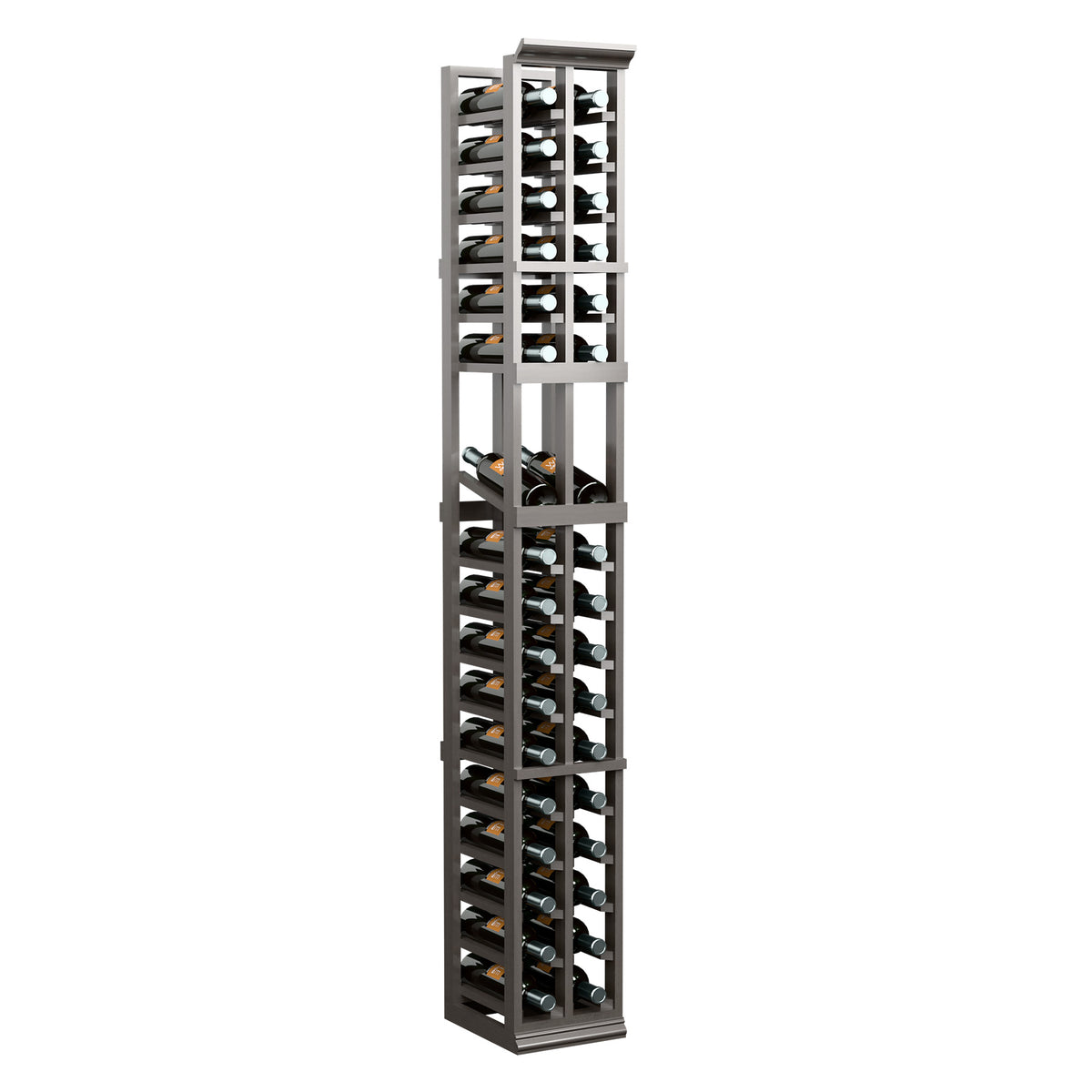 6-ft two-column wine display rack with dark wood frame and top-to-bottom bottle rows
