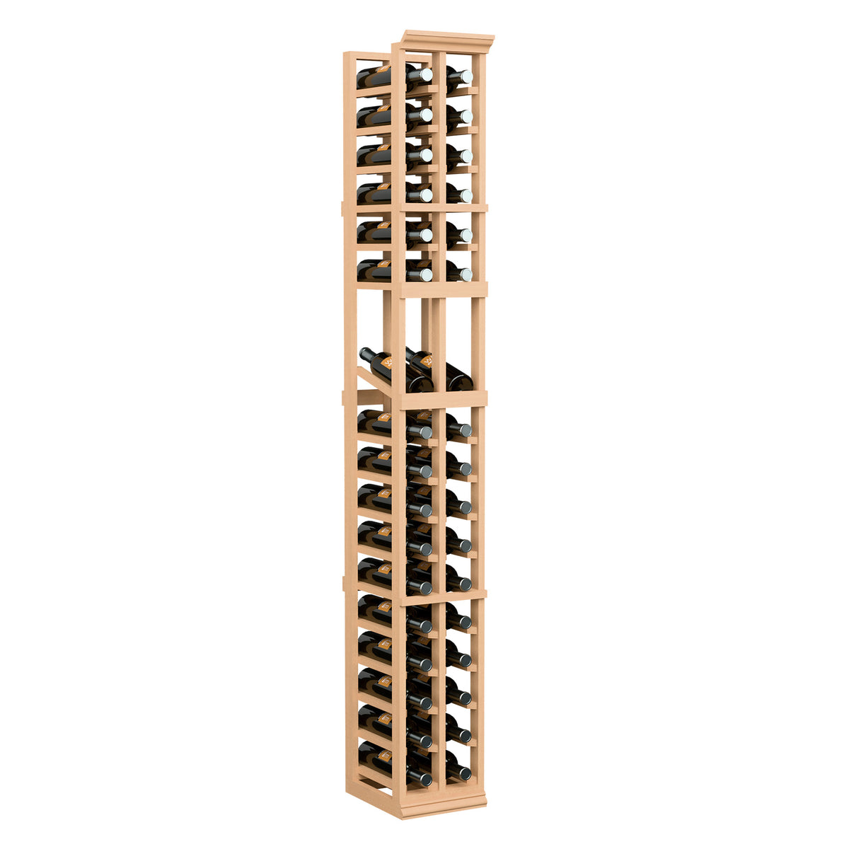 Tall light-wood wine bottle display rack, 2-column, 6 ft, with bottle slots