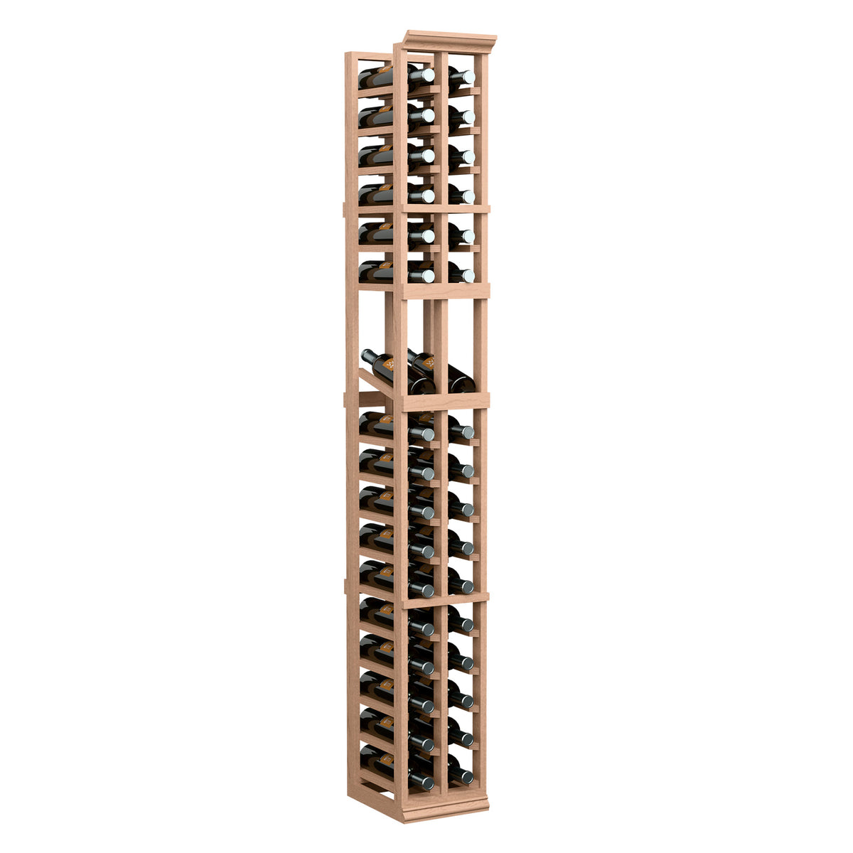 Light wood 2-column wine bottle display rack with open compartments for bottles