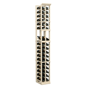 Light wood tall wine bottle display rack with two-column openings