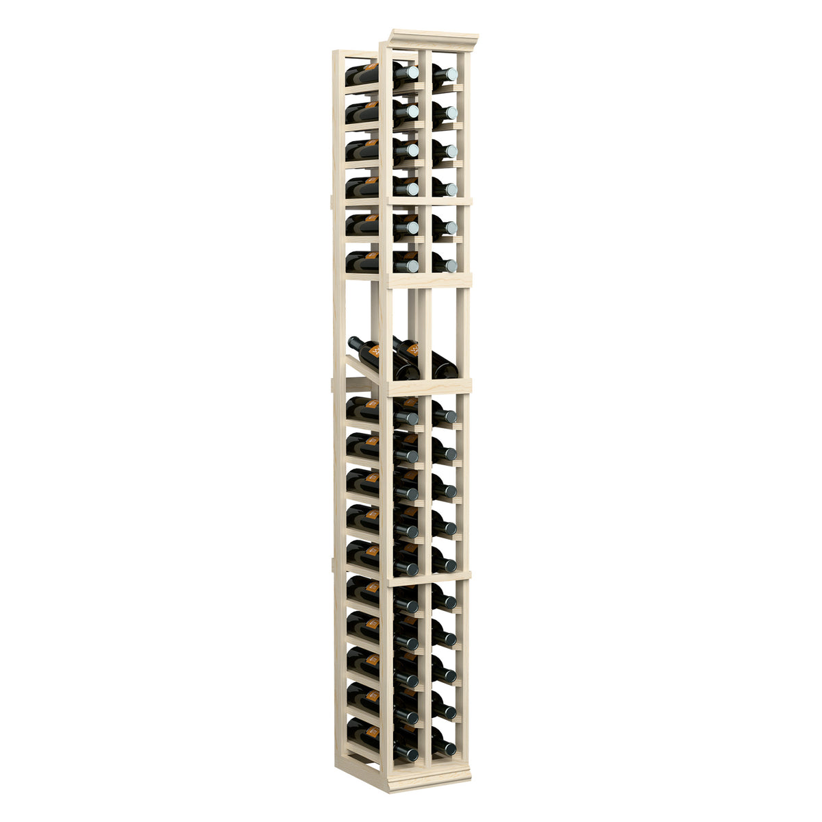 Light wood 2-column wine bottle display rack standing upright