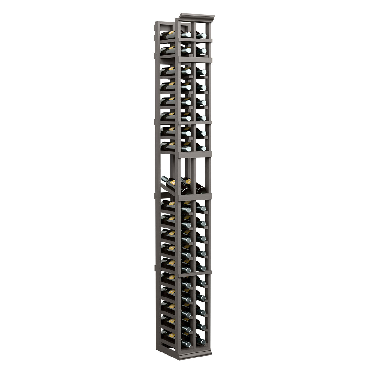7ft 2-column wine display rack, dark gray with slotted shelves