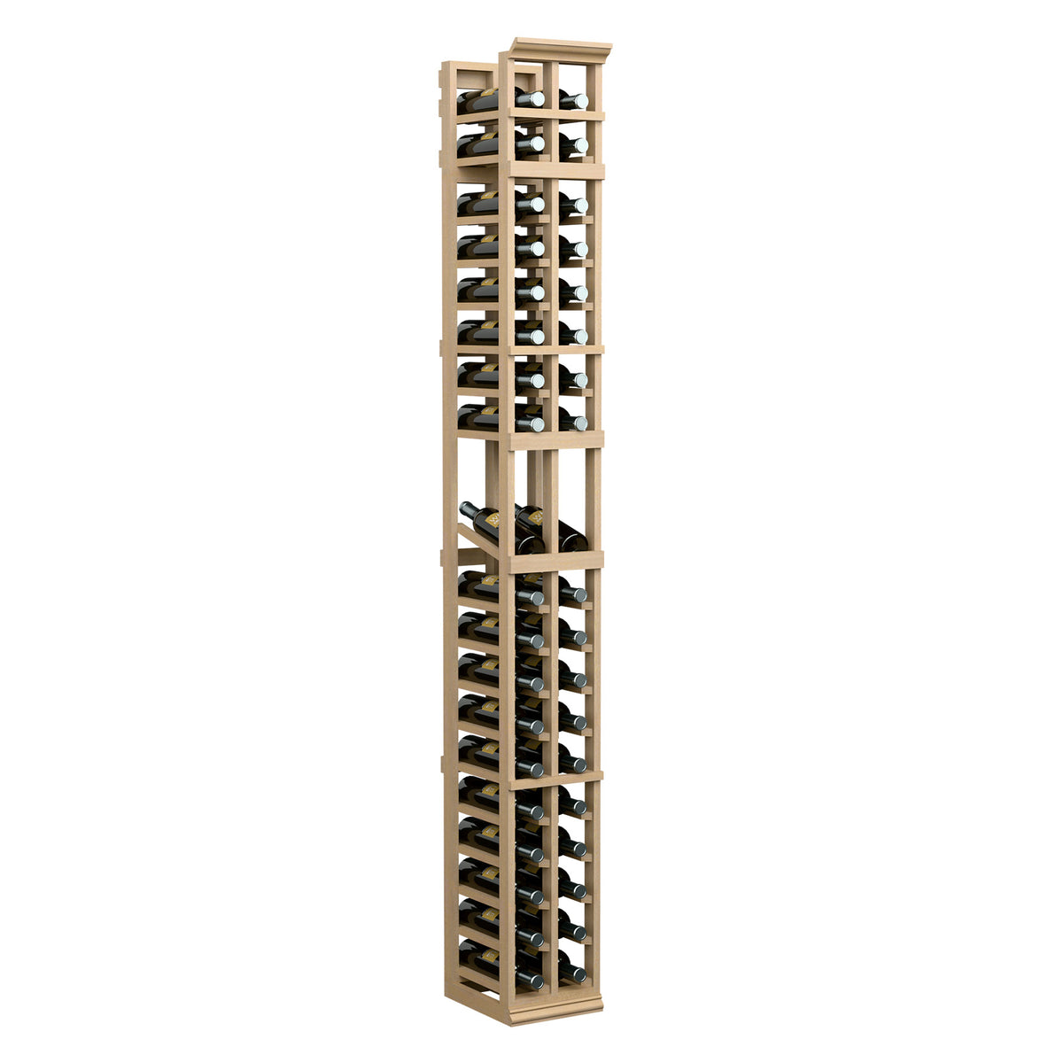 7ft 2-column wine display rack, light tan wood with bottle storage rows