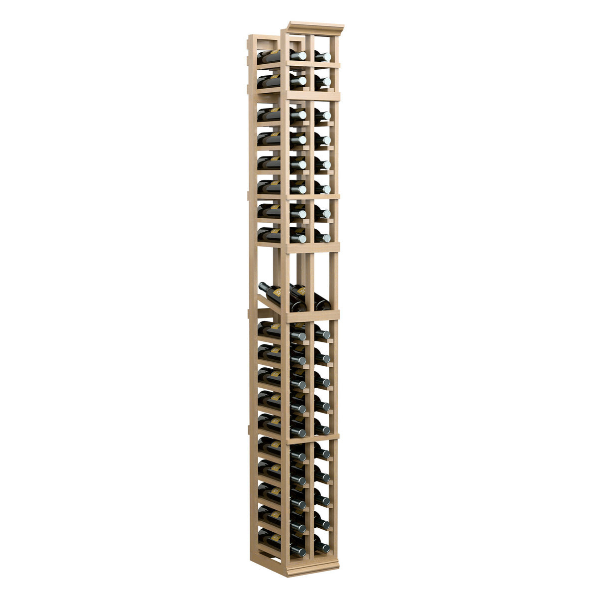 7ft 2-column wine display rack, light tan finish with slotted wine shelves