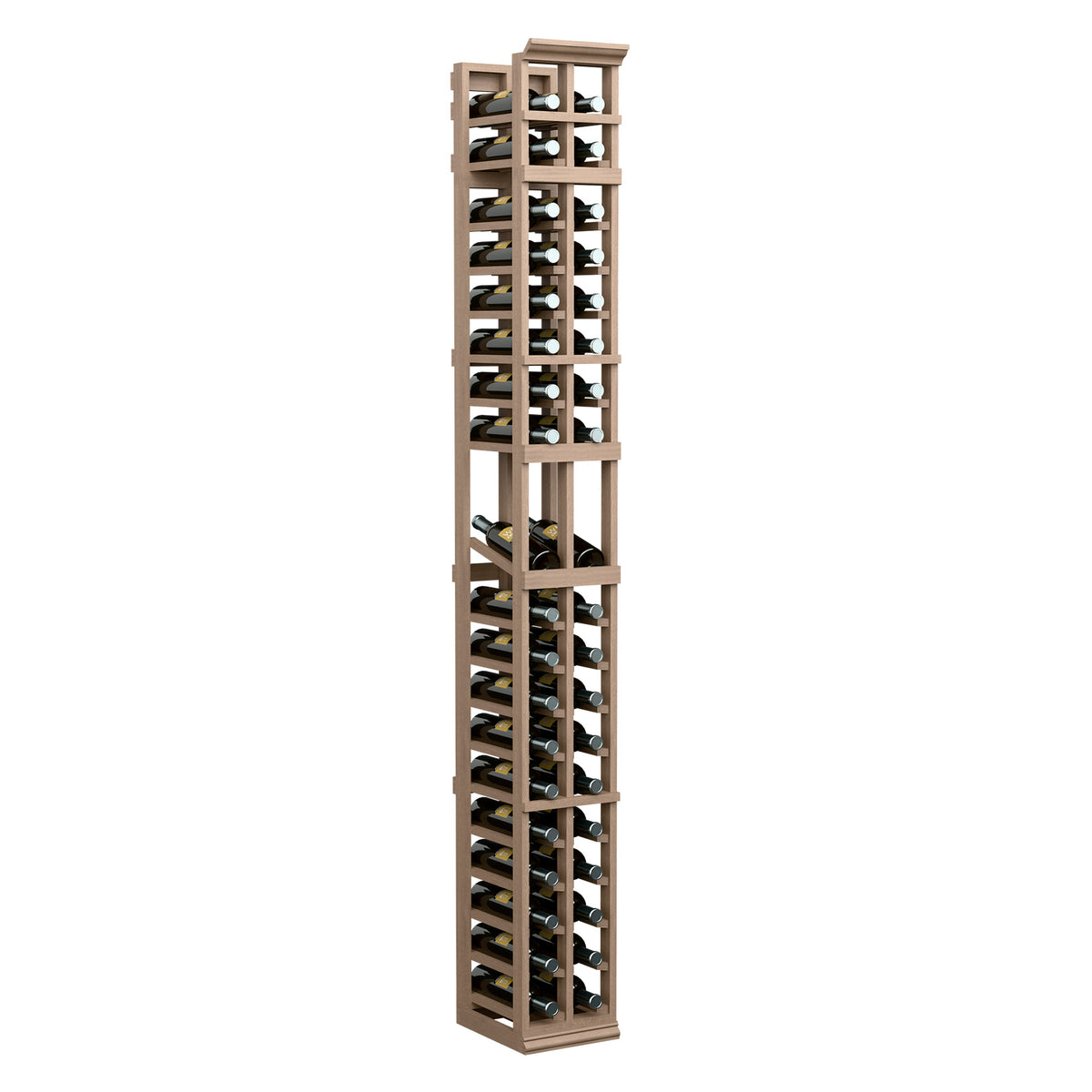 7ft 2-column wine display rack, medium brown wood with bottle cubbies