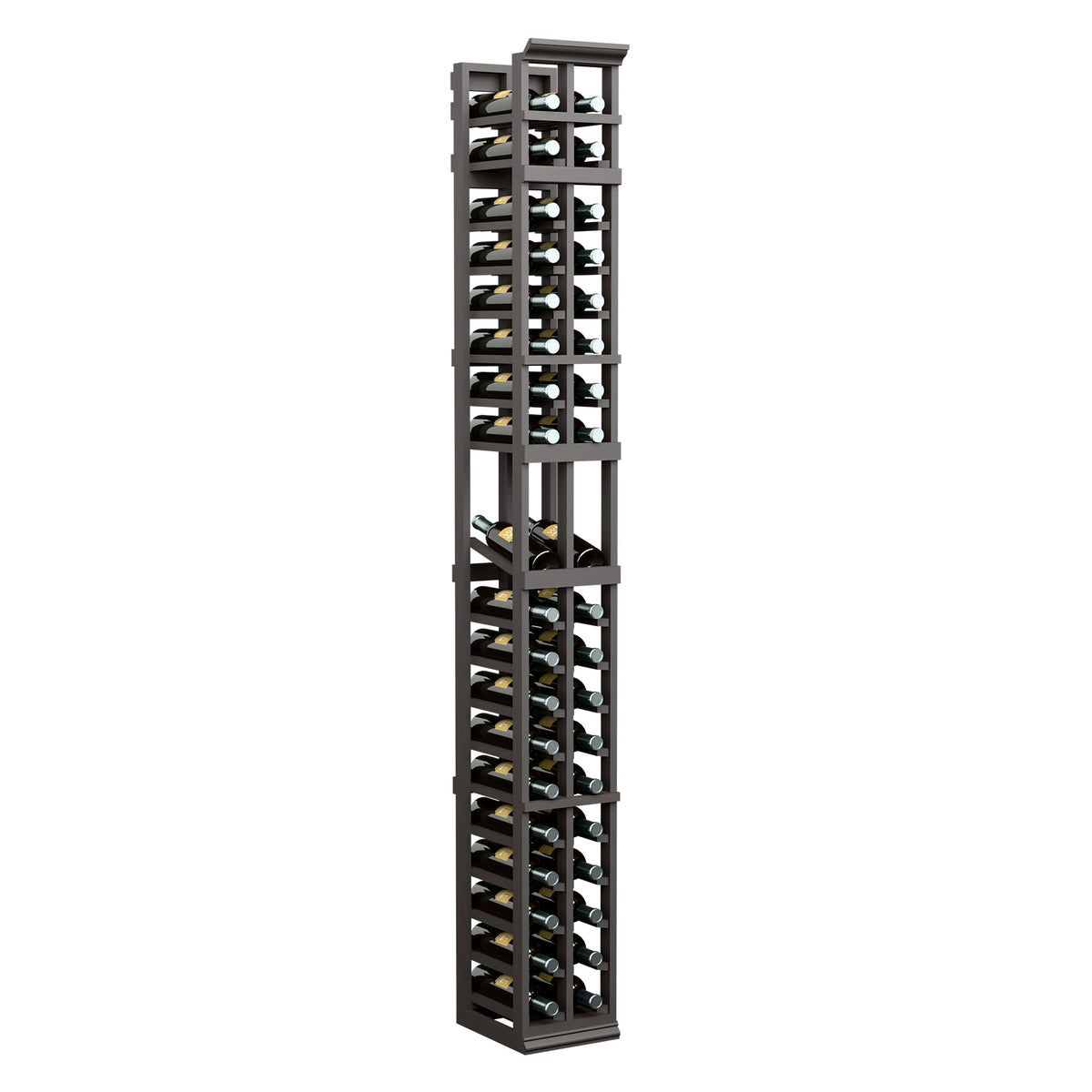 7ft 2-column wine display rack, dark gray wood with two bottle columns