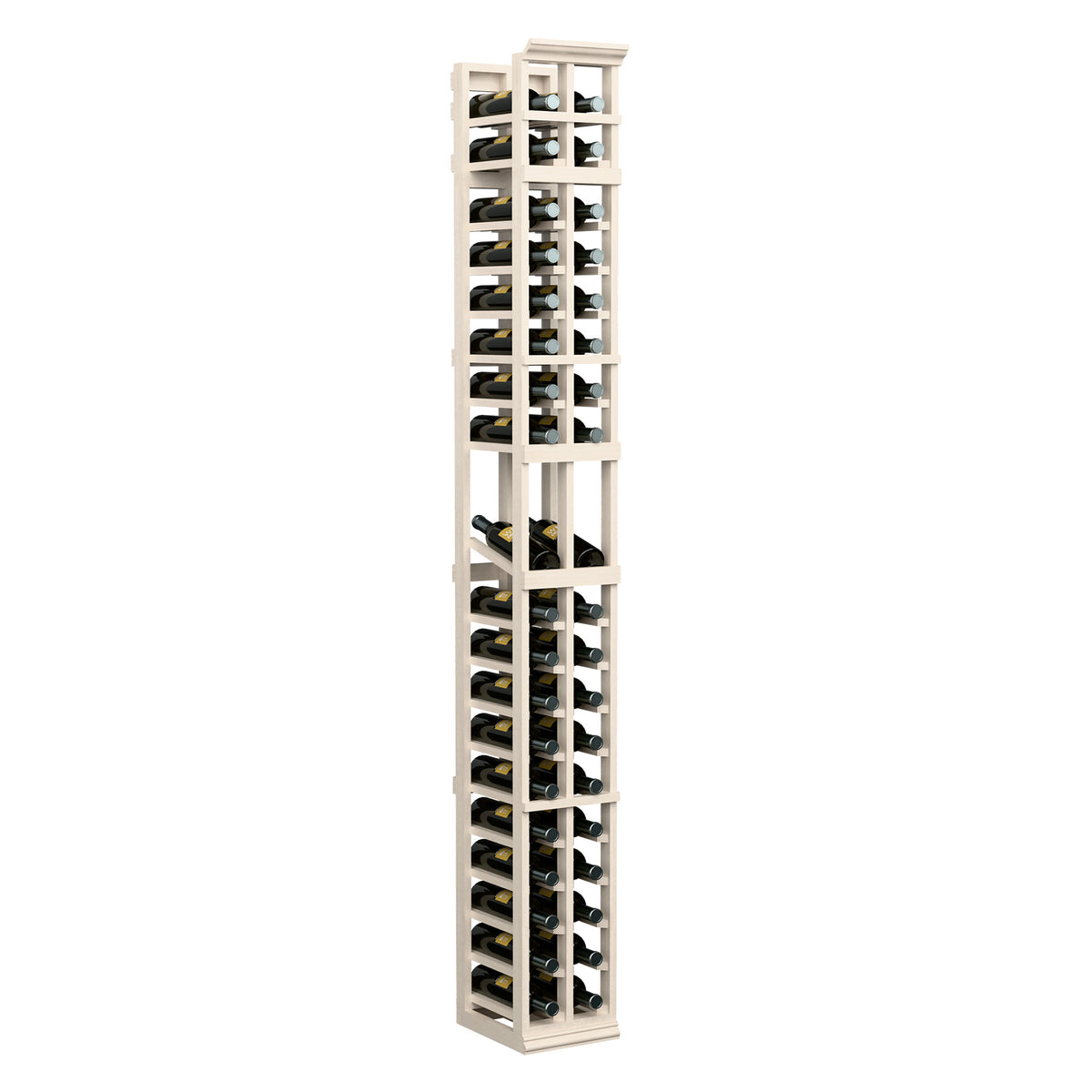 7-ft 2-column wine bottle display rack in white-wash wood with black dividers