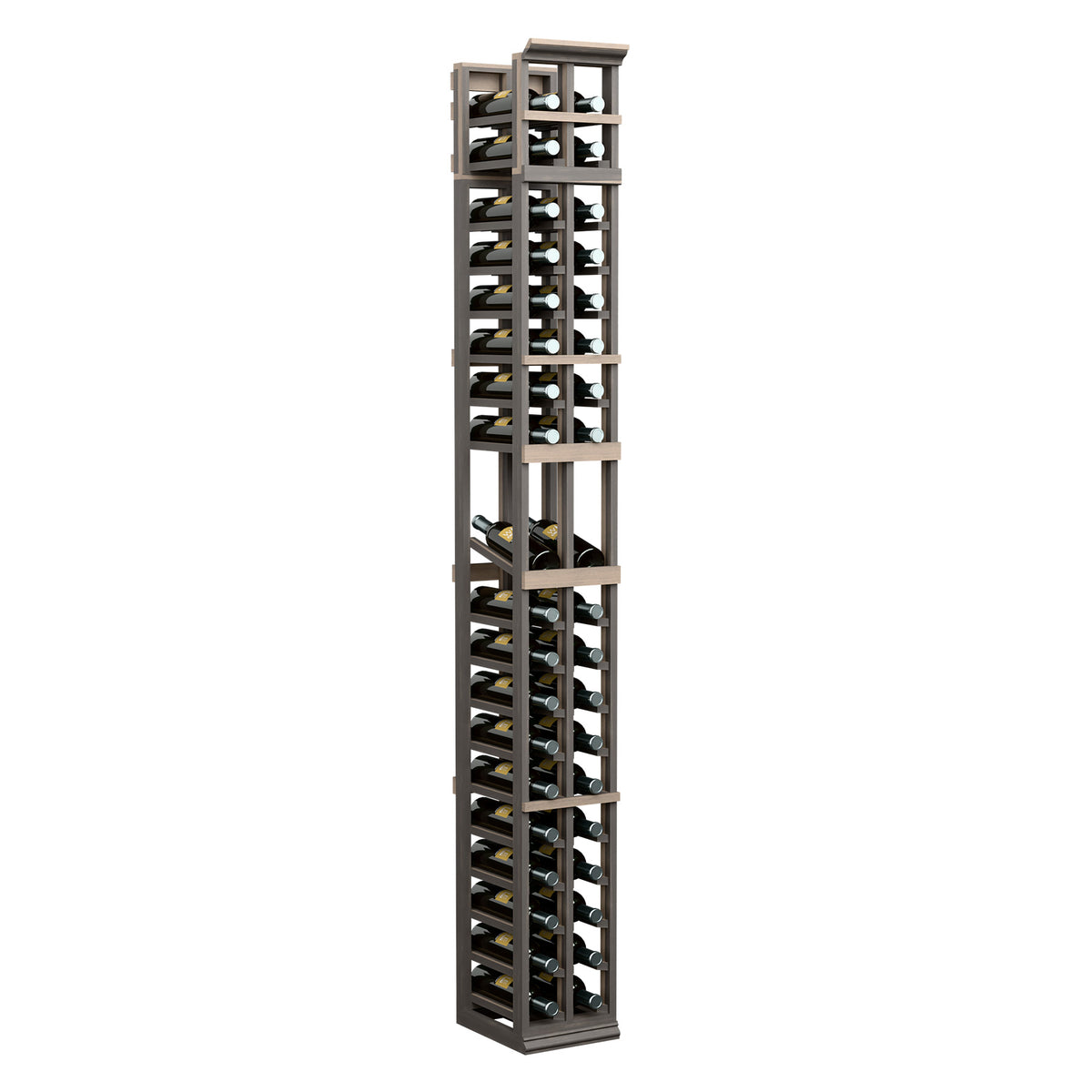 Two-column display rack with black frame and open wine bottle slots