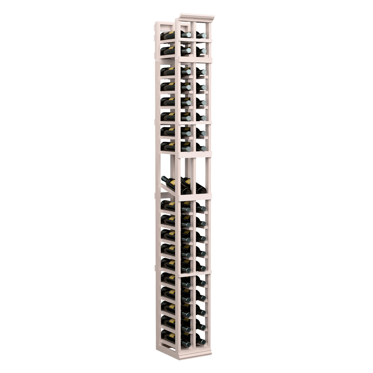 Tall two-column wine bottle rack, pale grey wood with black metal slots