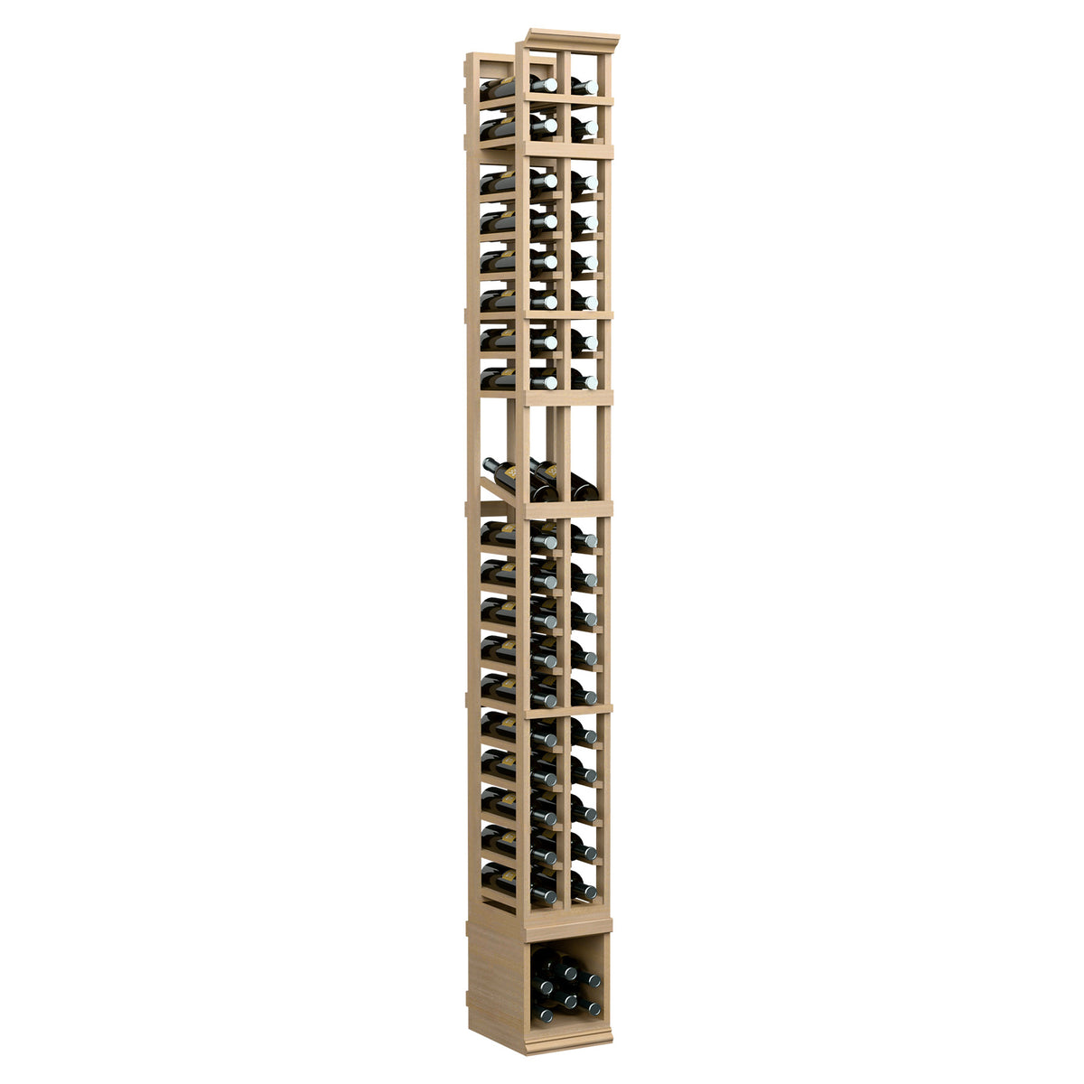 Tall 2-column wine display rack with open lattice dividers and bottle slots, light beige finish