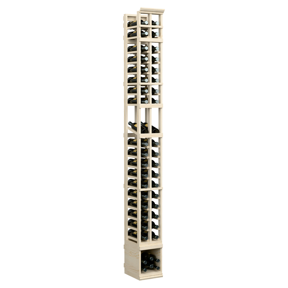 8 ft 2-column wood wine bottle display rack in white finish, side-by-side bottle rows