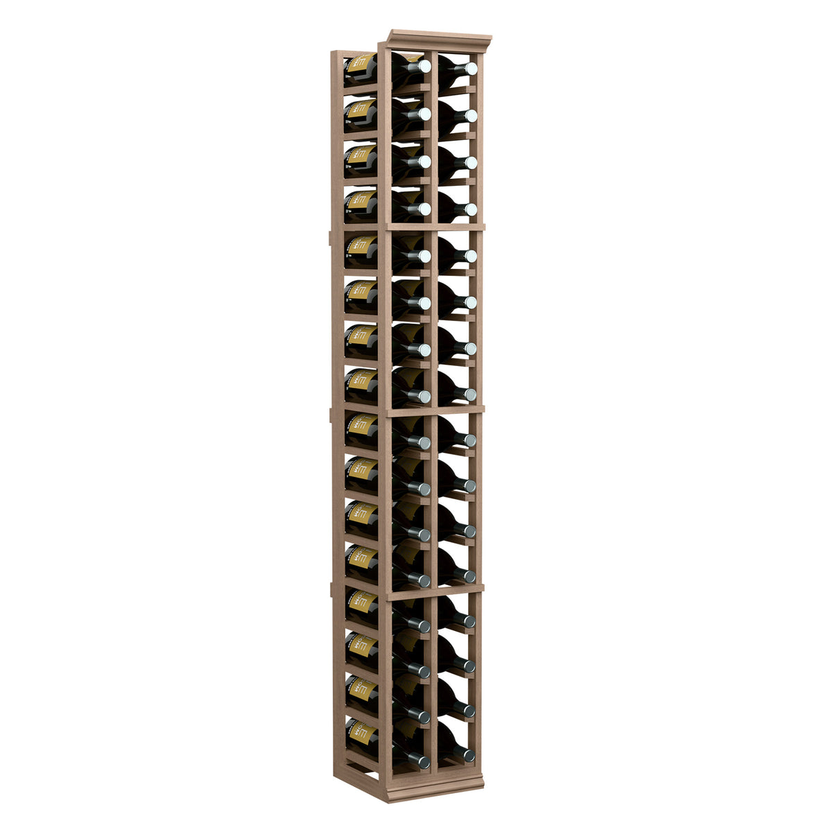 2-column wine bottle rack with vertical wood frame and bottle slots, tall 6 ft design