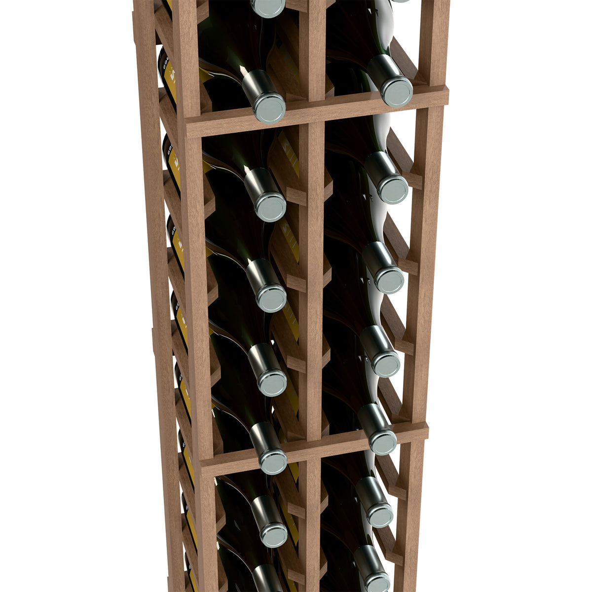 2-column wine bottle rack interior view showing bottle slots and light wood dividers
