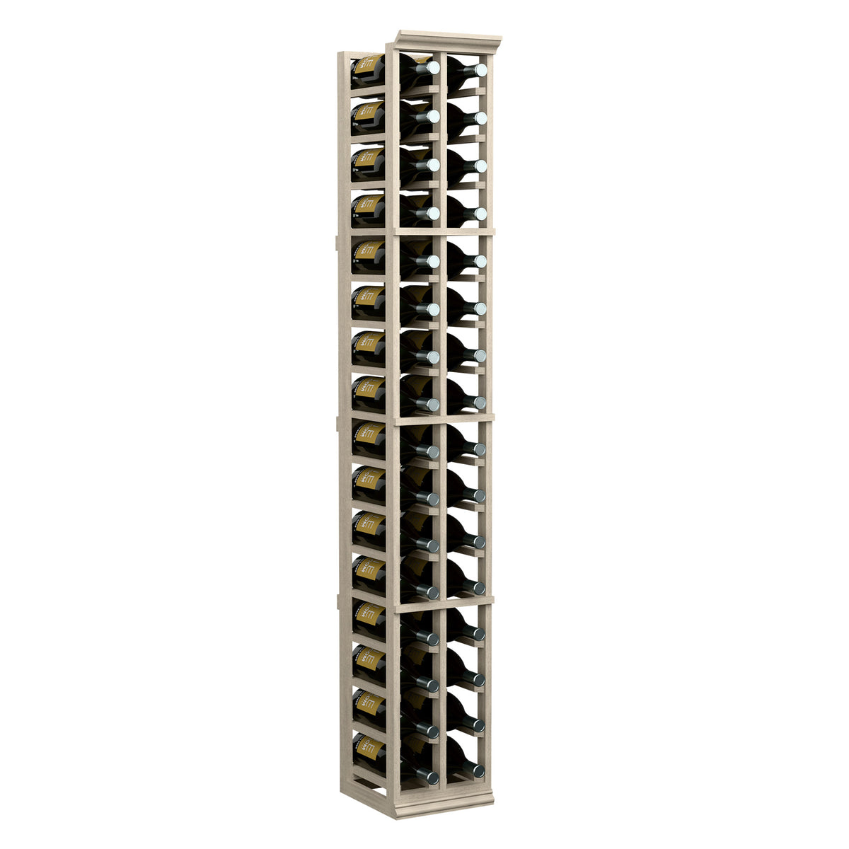 Two-column magnum wine bottle rack, tall wooden case with two rows of slots