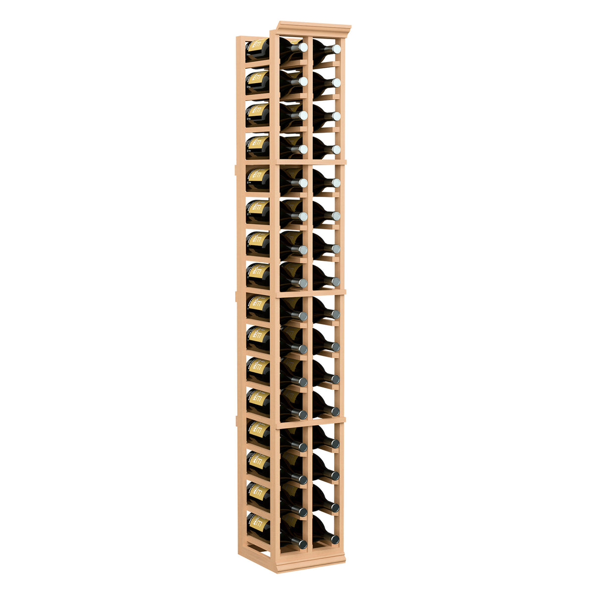 Two-column magnum wine bottle rack, honey-toned wood frame with two rows of slots