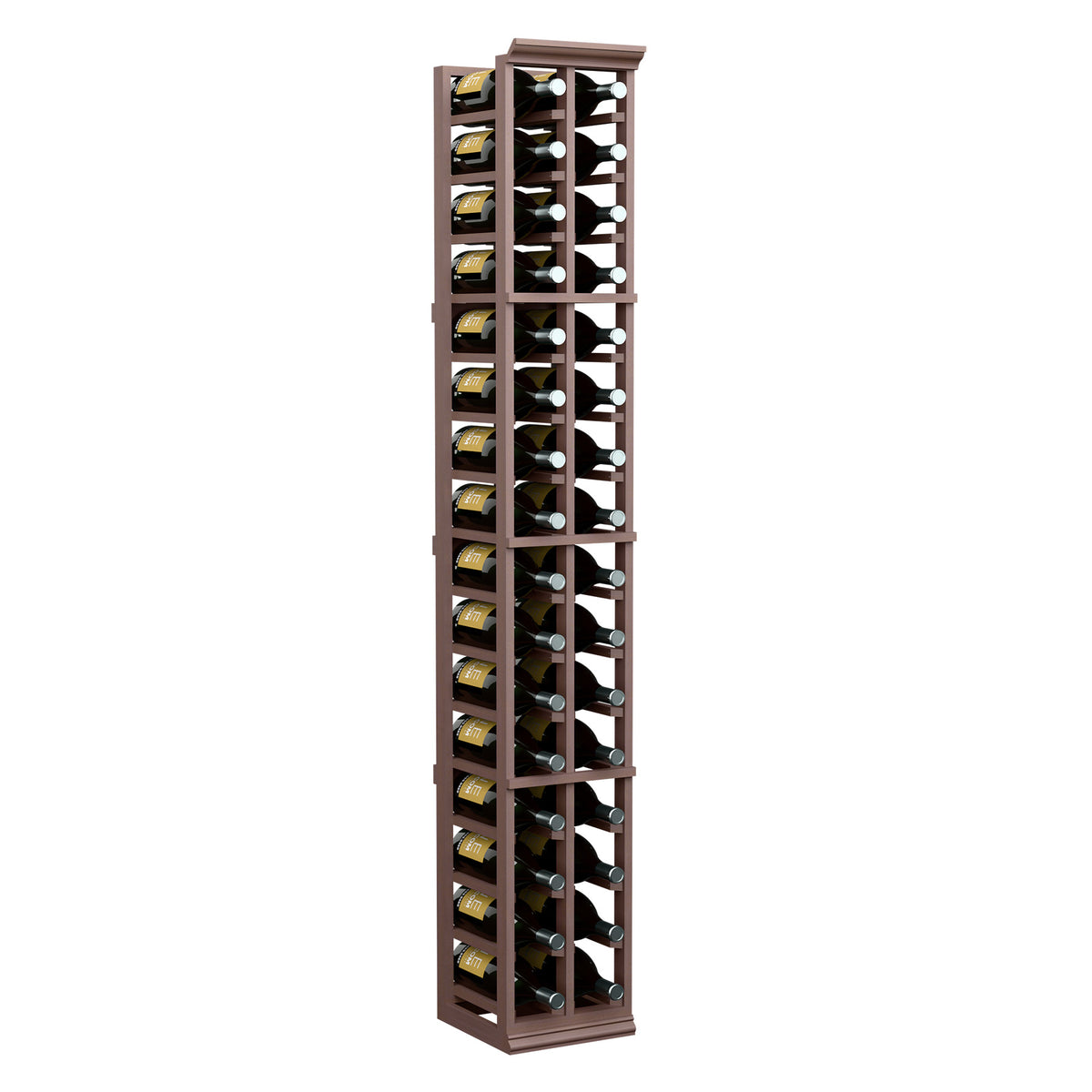 Two-column magnum wine bottle rack, dark stained wood with two columns of slots