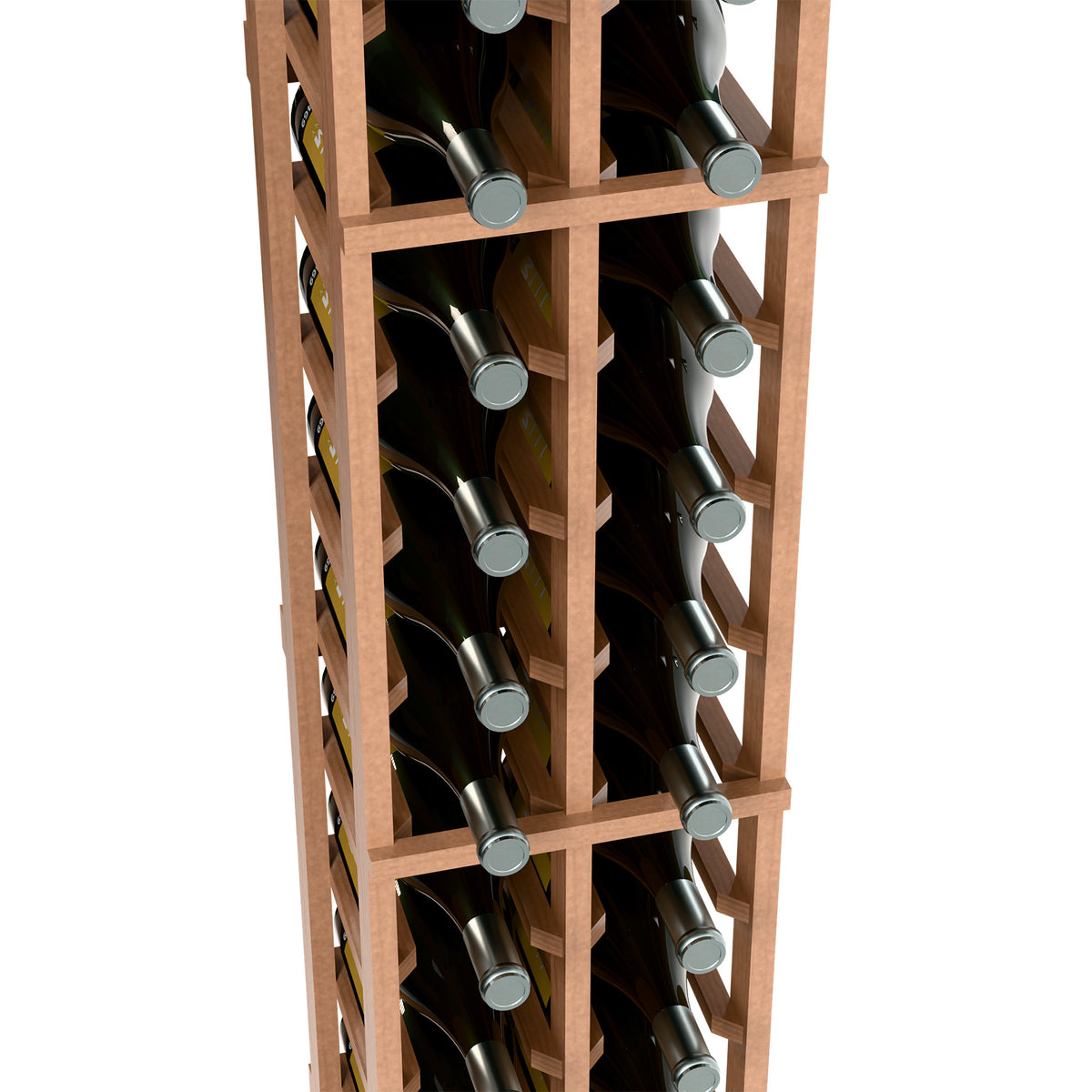 Close-up of two-column wine magnum rack with wooden compartments and bottle neck rests